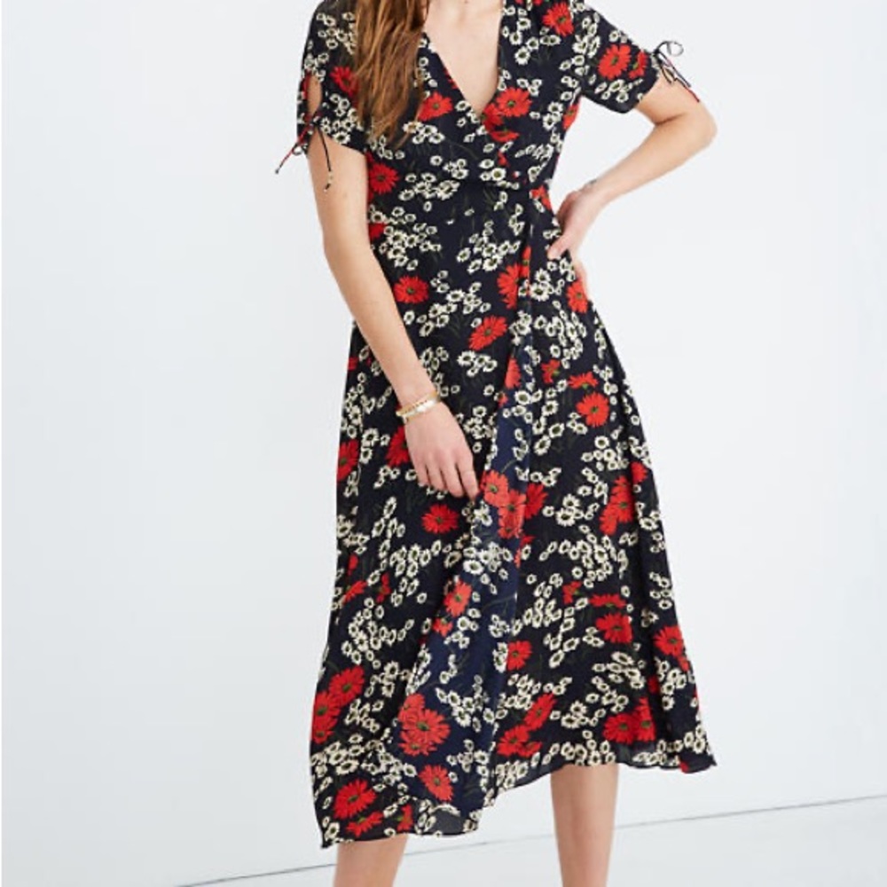 Madewell Peekaboo-Sleeve Midi Dress in Hillside Daisies Size 2